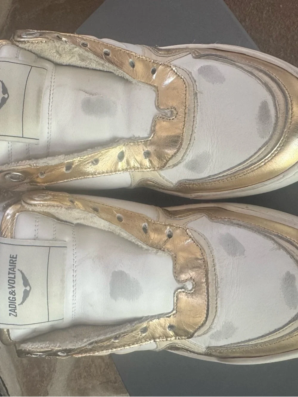 Zadig & Voltaire Wings White and Gold Low-Top Flash Sneakers - Picture 3 of 9